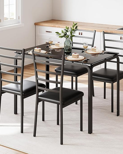 IDEALHOUSE Dining Table for 4, Small Table and Chairs Set of 4, Dinette Set for 4, Square Dinner Table Set, 3 Piece Kitchen & Dining Room Sets for Small Space (Glass, Dining Table with 4 Chairs) - LeafyLoom