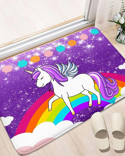 Unicorn Rugs for Girls Bedroom Small Unicorn Area Rugs for Girls Bedroom Rainbow Carpet Kids Unicorn Rugs for Bedroom Girls Living Room Floor Mat, Purple, 2'×3' - LeafyLoom