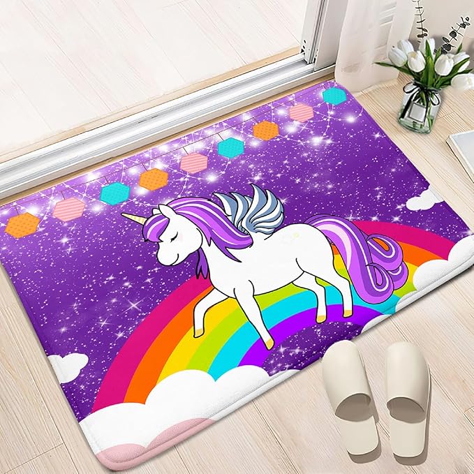 Unicorn Rugs for Girls Bedroom Small Unicorn Area Rugs for Girls Bedroom Rainbow Carpet Kids Unicorn Rugs for Bedroom Girls Living Room Floor Mat, Purple, 2'×3' - LeafyLoom