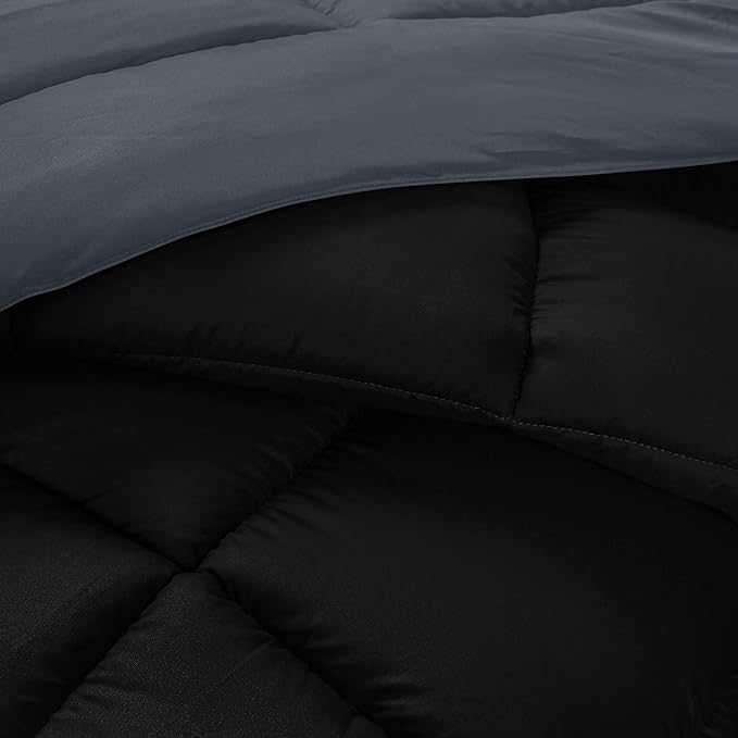 Utopia Bedding Queen Size Comforter Set with 2 Pillow Shams, Bedding Comforter Sets, Down Alternative Reversible Black/Grey Comforter, Soft and Comfortable, Machine Washable - LeafyLoom