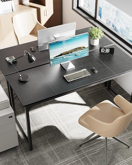 Computer Desk, 63 Inch Office Desk, Gaming Desk with Storage, Writing Desk Work Desk for Home Office, Study, Modern Simple Desk, Large Legroom, Metal Frame, Black - LeafyLoom