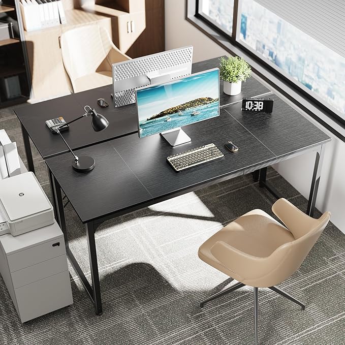 Computer Desk, 63 Inch Office Desk, Gaming Desk with Storage, Writing Desk Work Desk for Home Office, Study, Modern Simple Desk, Large Legroom, Metal Frame, Black - LeafyLoom
