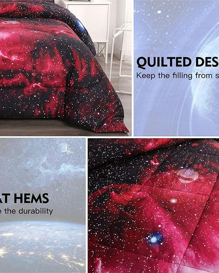 Litanika 3D Galaxy Comforter Queen(90x90lnch), 3 Pieces(1 Galaxy Comforter, 2 Pillowcases), Universe Nebula Outer Space Comforter, Microfiber Bedding Set for Boys Kids - LeafyLoom