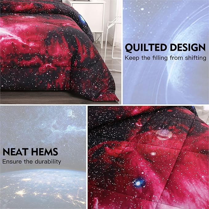 Litanika 3D Galaxy Comforter Queen(90x90lnch), 3 Pieces(1 Galaxy Comforter, 2 Pillowcases), Universe Nebula Outer Space Comforter, Microfiber Bedding Set for Boys Kids - LeafyLoom