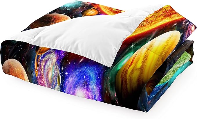 Space Bedding Solar System Twin Comforter set for Boy Galaxy Outer Space Room Decor for Boys Bedroom Bedding Set Twin Size Galaxy Earth Planets Quilt Set with 1 Comforter 1 Pillowcase - LeafyLoom