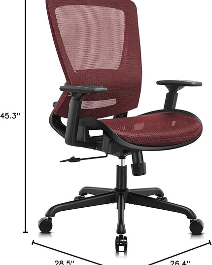Mesh Office Chair,Ergonomic Computer Desk Chair,Sturdy Task Chair- Adjustable Lumbar Support & Armrests,Tilt Function,Comfort Wide Seat,Swivel Home Office Chair (Red) - LeafyLoom