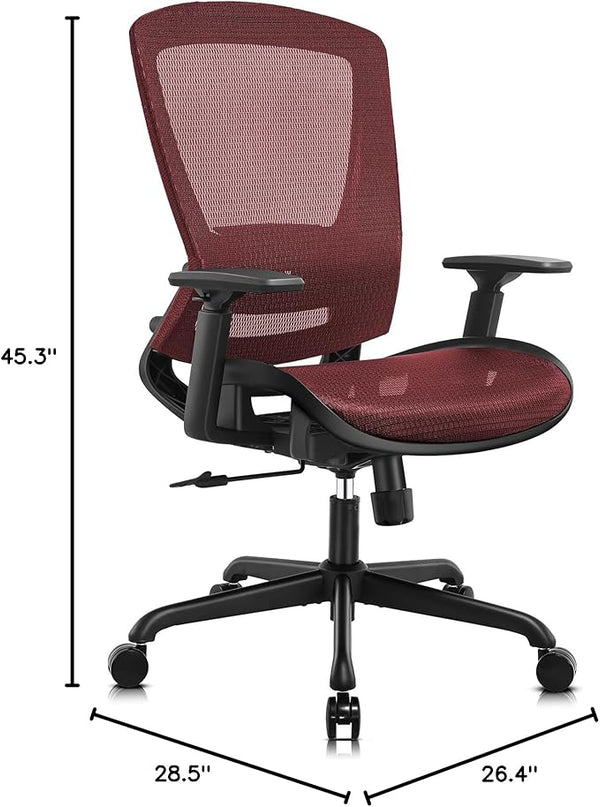 Mesh Office Chair,Ergonomic Computer Desk Chair,Sturdy Task Chair- Adjustable Lumbar Support & Armrests,Tilt Function,Comfort Wide Seat,Swivel Home Office Chair (Red) - LeafyLoom