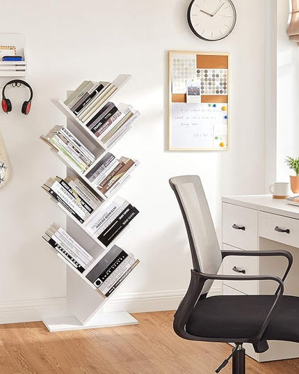 VASAGLE Tree Bookshelf, 9-Tier Bookcase, Large Bookshelf, Space-Saving Corner Shelf, Book Tree, Holds Books, CDs, Games, for Bedroom, Living Room, Home Office, Cloud White ULBC11WTV1 - LeafyLoom