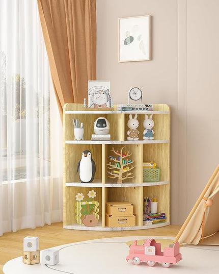 Vecelo 3-Tier Corner Cabinet with 8 Cubbies, Wooden Cube Storage Organizer, Modern Bookshelf Units for Playroom, Bedroom, Living Room, Marble White - LeafyLoom