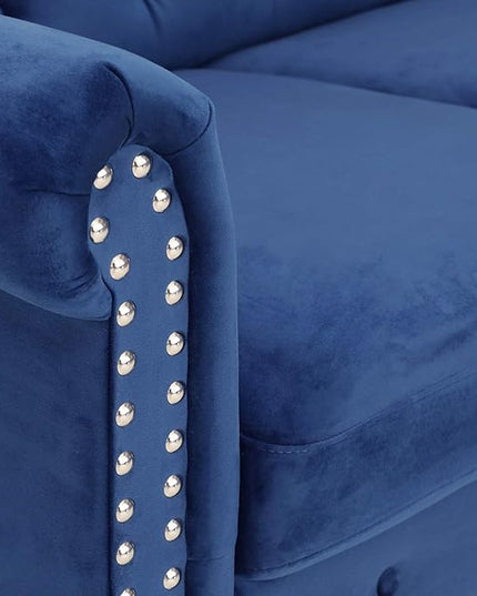 Furinno Bastia Vintage Modern Chesterfield Button Tufted Loveseat/Sofa Couch for Living Room, Navy Velvet - LeafyLoom