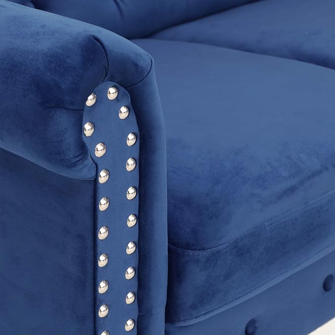 Furinno Bastia Vintage Modern Chesterfield Button Tufted Loveseat/Sofa Couch for Living Room, Navy Velvet - LeafyLoom