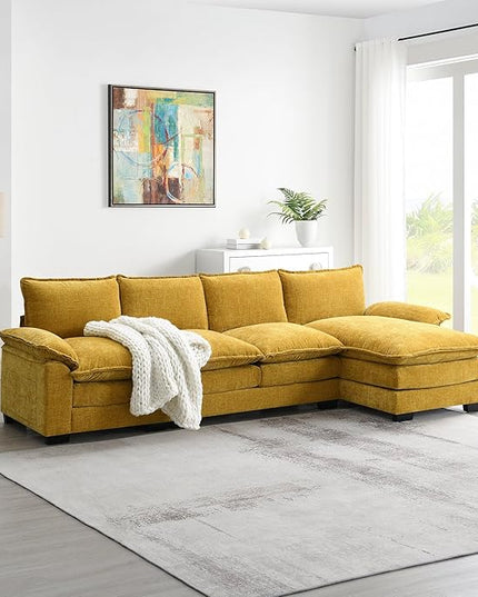 118" Sectional Sofa, L-Shaped Couch Set with Double Cushions and Chaise Lounge, 5-seat Upholstered Indoor Furniture for Living Room, Apartment, Office, 118inch, Yellow - LeafyLoom