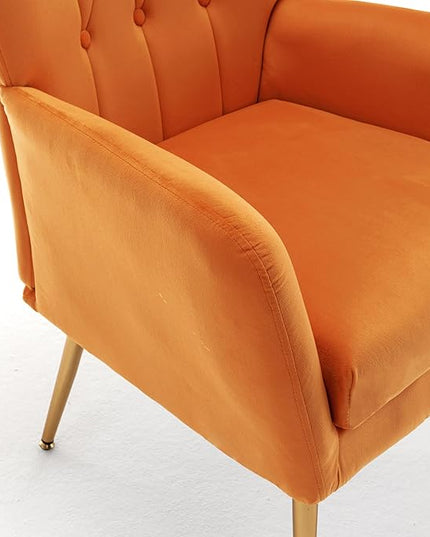 US Pride Furniture Modern Accent Chair with Ergonomic High Wingback, Microfiber Upholstered Armchair with Metal Legs for Living Room, Bedroom, Office or Vanity, Orange - LeafyLoom