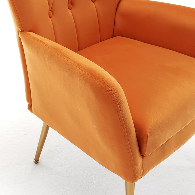 US Pride Furniture Modern Accent Chair with Ergonomic High Wingback, Microfiber Upholstered Armchair with Metal Legs for Living Room, Bedroom, Office or Vanity, Orange - LeafyLoom