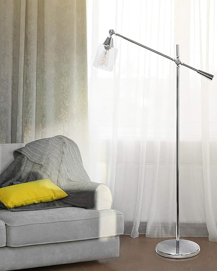Elegant Designs LF1030-CHR Pivot Arm Glass Shade Floor Lamp, Chrome - LeafyLoom