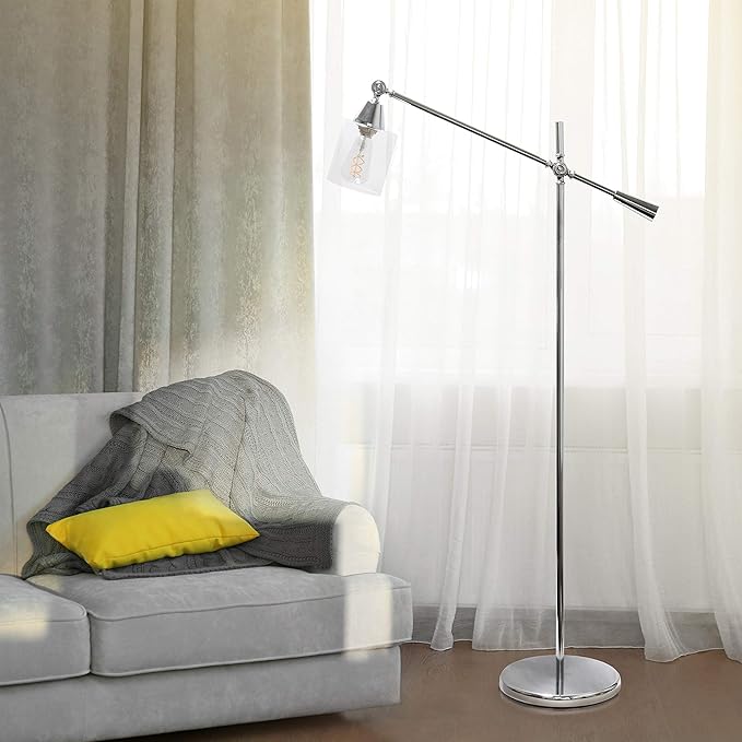 Elegant Designs LF1030-CHR Pivot Arm Glass Shade Floor Lamp, Chrome - LeafyLoom