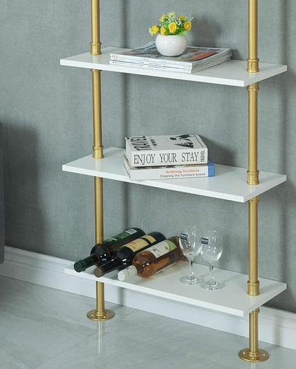 WGX Design For You Industrial 6-Tiers Modern Ladder Shelf Bookcase,Wood Storage Shelf,Display Shelving, Wall Mounted Wood Shelves(Gold) - LeafyLoom