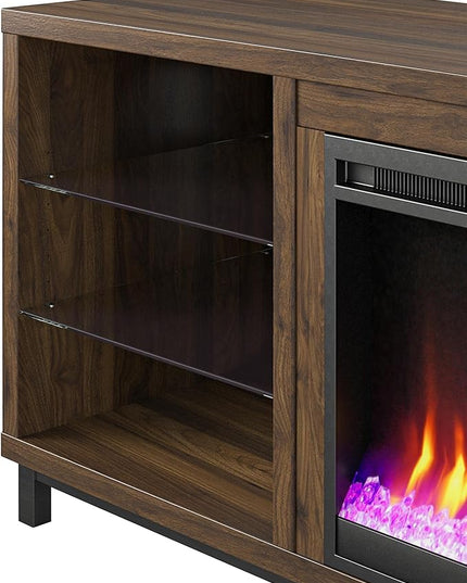 Ameriwood Home Lumina Fireplace TV Stand for TVs up to 70 Inch, Replaceable Electric Fireplace Insert Heater, Remote Control, Timer, Color Changing LED Lights, Crystal Ember Flames, Walnut - LeafyLoom
