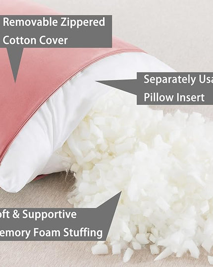 WhatsBedding Memory Foam Body Pillow with Breathable Zippered Cotton Cover, Full Body Pillow for Adults, Long Pillow for Sleeping, Firm Body Pillow Breathable Fluffy Supportive - Foggy Pink - LeafyLoom