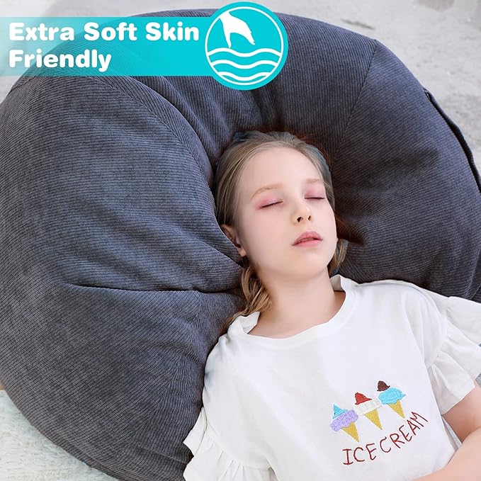 Stuffed Animal Storage Bean Bag Chair Cover (No Filler) for Kids and Adults.Soft Premium Corduroy Stuffable Beanbag for Organizing Children Plush Toys or Memory Foam Small 100L (Dark Grey) - LeafyLoom