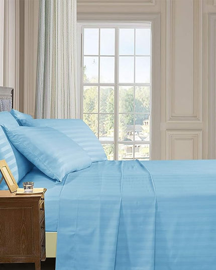 Elegant Comfort Softest and Coziest 4-Piece Sheet Set - 1500 Premium Hotel Quality Microfiber - Luxurious Wrinkle Resistant 4-Piece Damask Stripe Bed Sheet Set, Twin, Aqua Blue - LeafyLoom