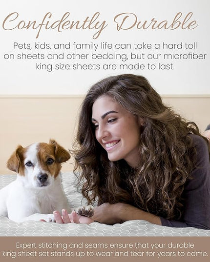 Linen Market 4 Piece King Bedding Sheet Set (Gray Geometric) - Sleep Better Than Ever with These Ultra-Soft & Cooling Bed Sheets for Your King Size Bed - Deep Pocket Fits 16" Mattress - LeafyLoom