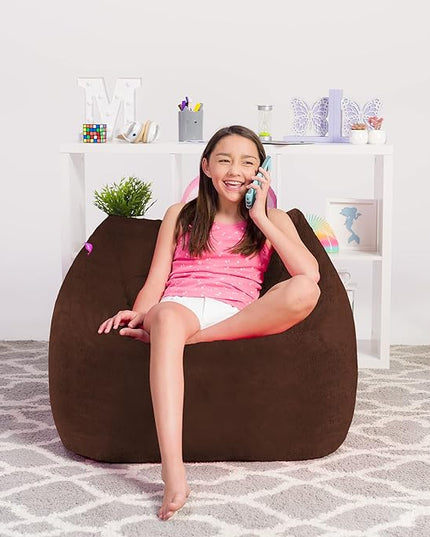 Posh Creations Structured Comfy Bean Bag Chair for Gaming, Reading, and Watching TV, Coronado Chair, Rabbit Fur - Brown - LeafyLoom