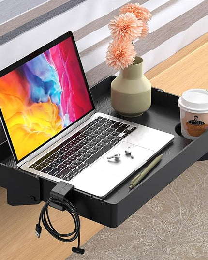 SPACELEAD Bedside Shelf for Bed & Top Bunk- College Dorm Room Essentials, Loft Bed Accessories, Clip On Nightstand Snack Organizer, Floating Bed Side Table Tray (Black，Plastic) - LeafyLoom