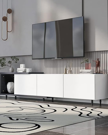 Merax, White Mondern Stand 80+inch, TV Cabinet for Living Room, 84.6" length - LeafyLoom