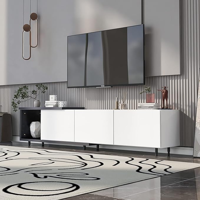 Merax, White Mondern Stand 80+inch, TV Cabinet for Living Room, 84.6" length - LeafyLoom