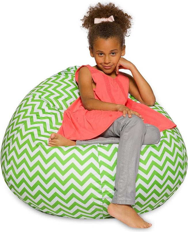 Posh Beanbags Bean Bag Chair, Large-38in, Pattern Chevron Green and White - LeafyLoom