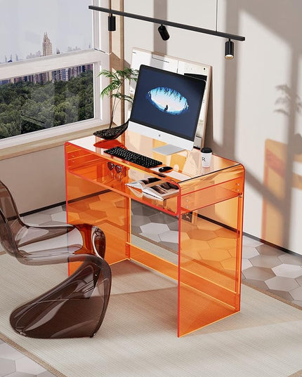 Acrylic Desk Laptop Workstation Study Table Home Office Console Table Entrance Table Decor (Orange) - LeafyLoom