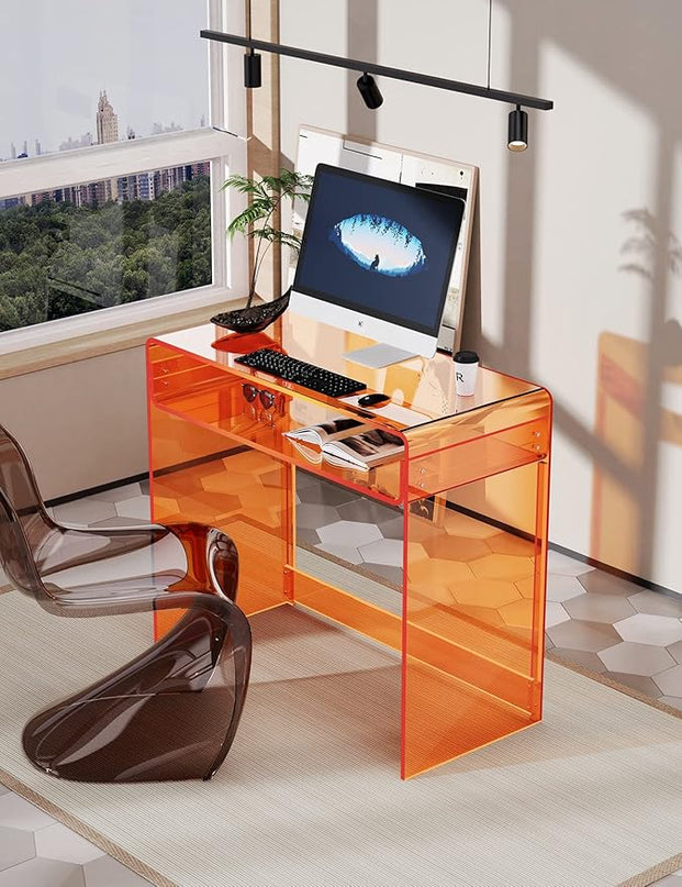 Acrylic Desk Laptop Workstation Study Table Home Office Console Table Entrance Table Decor (Orange) - LeafyLoom