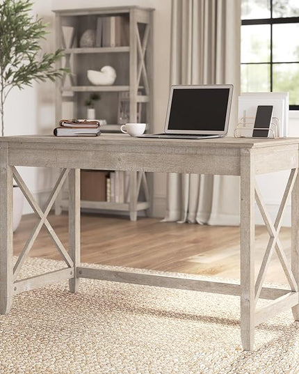 Bush Furniture Key West Writing Table for Home Office | Small Modern Farmhouse Desk, 48W, Washed Gray - LeafyLoom