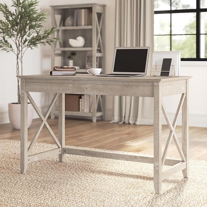 Bush Furniture Key West Writing Table for Home Office | Small Modern Farmhouse Desk, 48W, Washed Gray - LeafyLoom