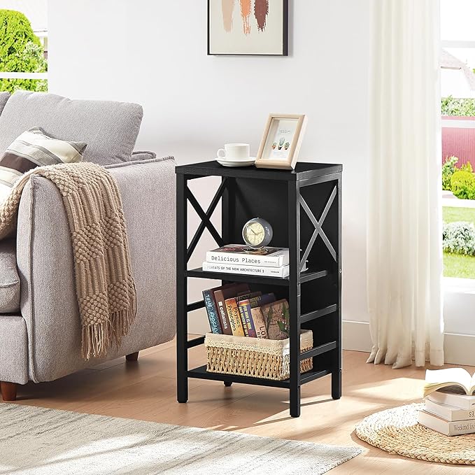 Bookcase, Industrial Small Bookshelf,3-Tier Bookcase Storage Organizer, Small Book Shelf for Small Spaces, Living Room, Bedroom and Home Office, Black - LeafyLoom