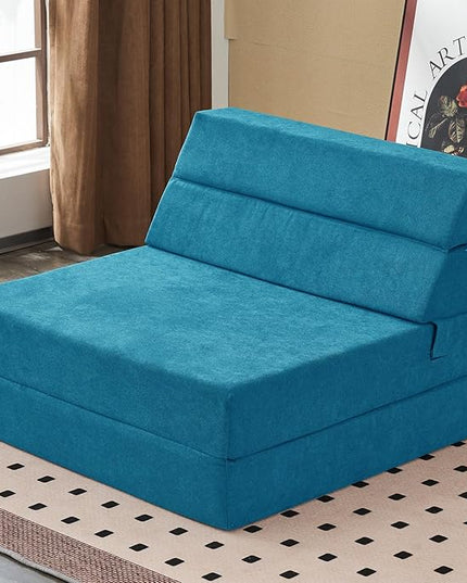 jela Sofa Bed Foldable Mattress Luxury Miss Fabric, Folding Sleeper Sofa Chair Bed Floor Mattress Floor Couch, Fold Out Couch Futon Mattress for Guest Room, Living Room (83"x33",Lightblue) - LeafyLoom
