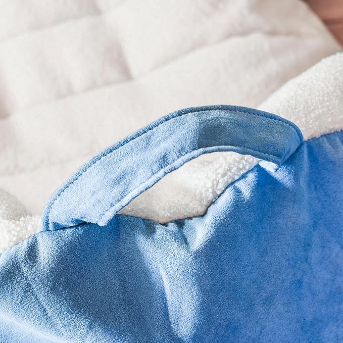 Big Joe Roma Kid's Bean Bag Chair, Oat Sherpa and Dusty Blue, Vegan Suede, 2 feet - LeafyLoom