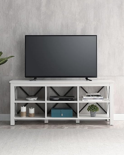 Henn&Hart Rectangular TV Stand for TV's up to 65" in White, TV Stands for the Living Room - LeafyLoom