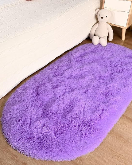 Merelax Soft Shaggy Rug for Kids Bedroom, Oval 2.6'x5.3' Purple Plush Fluffy Carpets for Living Room, Furry Carpet for Teen Girls Room, Anti-skid Fuzzy Comfy Rug for Nursery Decor Cute Baby Play Mat - LeafyLoom