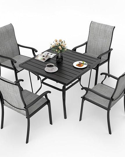 Pamapic 5 Pieces Patio Dining Set, Outdoor Dining Set for Garden Backyard Poolside Deck,Outdoor Table and Chairs Set with 4 Textilene Chairs,Gray - LeafyLoom