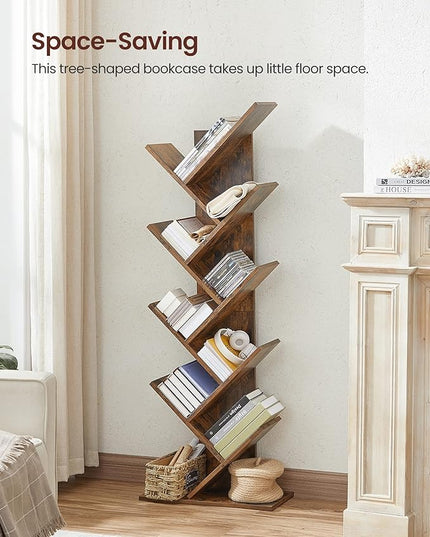 VASAGLE Tree Bookshelf, 9-Tier Bookcase, Large Bookshelf, Space-Saving Corner Shelf, Book Tree, Holds Books, CDs, Games, for Bedroom, Living Room, Home Office, Rustic Brown ULBC11BX - LeafyLoom