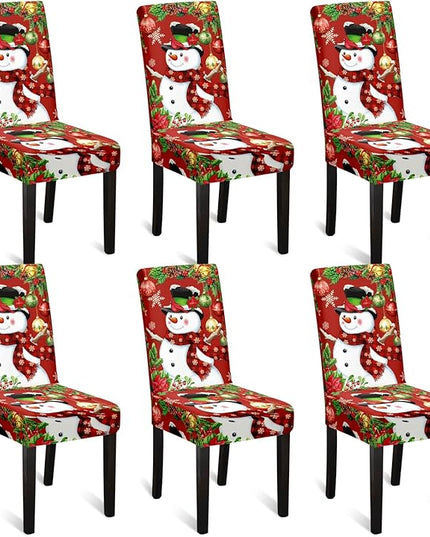 U'Artlines Christmas Chair Covers Set of 6, Removable Washable Merry Christmas Dining Chair Seat Covers Stretch Protector Slipcovers for Dining Room Kitchen Holiday Party Decor, Snowman UArtlines