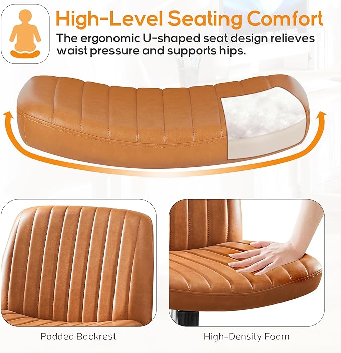 Criss Cross Chair, Cross Legged Office Chair, Wide Comfty Desk Chair, No Wheels Armless Computer Task Chair, Swivel Vanity Home Chair, Height Adjustable - LeafyLoom
