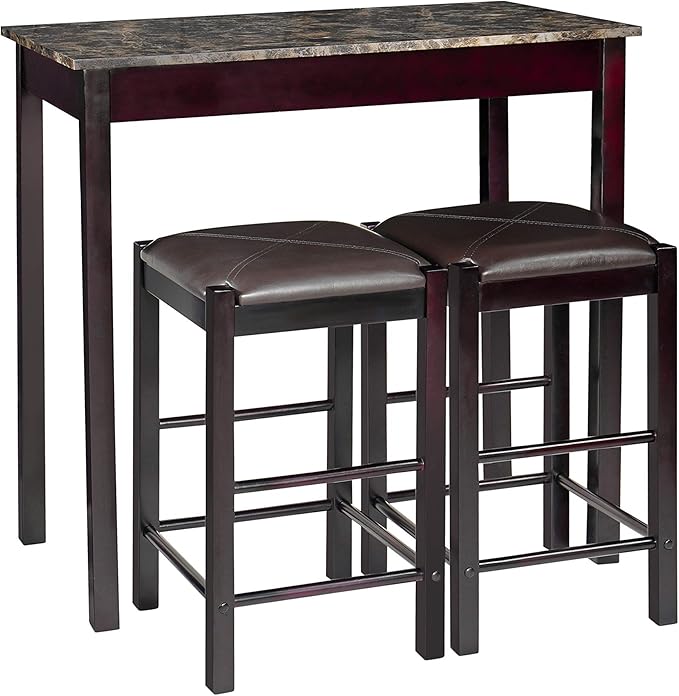 Pearington Remington High Top Counter Height Bar and Pub Table Set with 2 Chairs, Dark Espresso - LeafyLoom