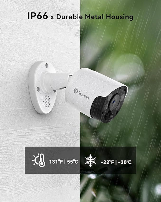 Swann Home Security Camera System with 2TB HDD, 8 Channel 4 Cam, POE Cat5e NVR 4K HD Video, Indoor or Outdoor Wired Surveillance CCTV, Color Night Vision, Heat Motion Detection, LED Lights, 886804FB SwannUSA