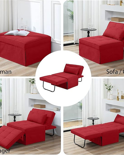 Sofa Bed, 4 in 1 Multi-Function Folding Ottoman Breathable Linen Couch Bed with Adjustable Backrest Modern Convertible Chair for Living Room Apartment Office,Red - LeafyLoom