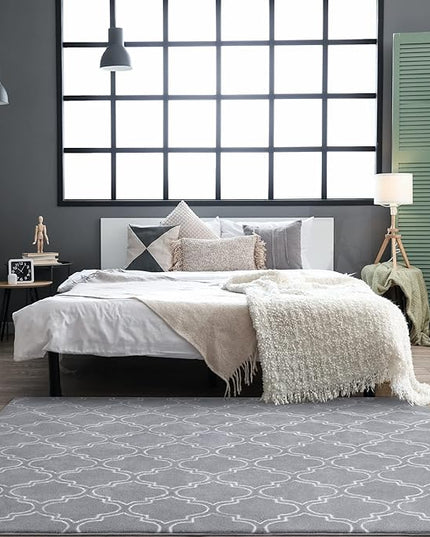 Chicrug Shag Geometric Modern Area Rug for Bedroom, 6x9 Feet Memory Foam Indoor Carpet, Fluffy Rug for Living room Bedside Room Decor for Family Girls Kids Nursery Play Mat, Grey/White - LeafyLoom