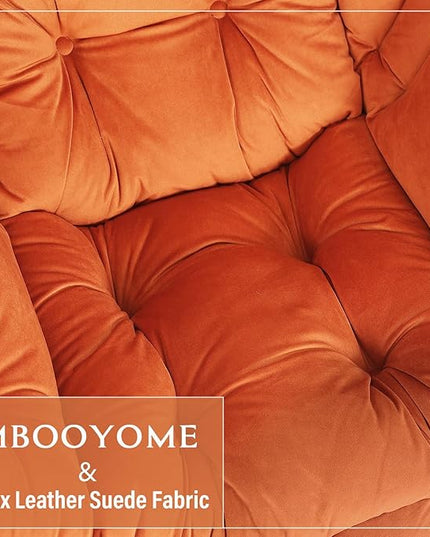 Lazy Chair with Ottoman, Modern Accent Chair Contemporary Lounge Leisure Upholstered Sofa Chair Set with Armrests, Reading Chair for Living Room, Bedroom, Office, Orange - LeafyLoom