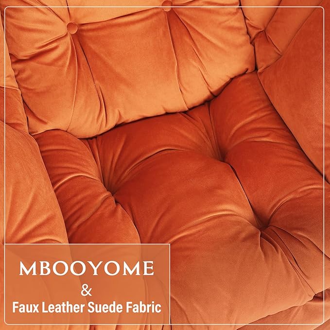 Lazy Chair with Ottoman, Modern Accent Chair Contemporary Lounge Leisure Upholstered Sofa Chair Set with Armrests, Reading Chair for Living Room, Bedroom, Office, Orange - LeafyLoom
